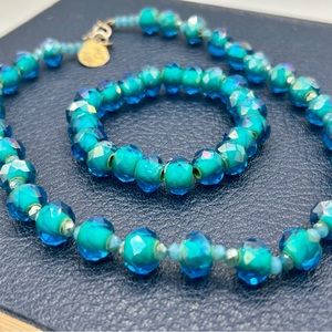$150 Swarovski aqua blue crystal bead necklace & bracelet set artisan stunning